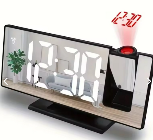 Reloj despertador proyector negro con pantalla espejo LED