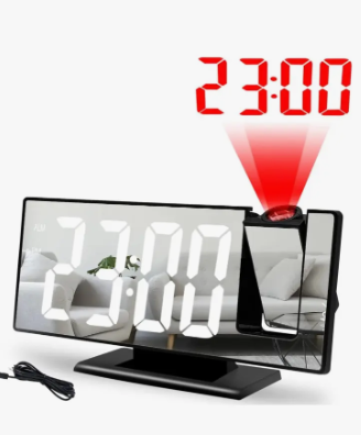 Reloj proyector mostrando la hora 23:00 proyectada en rojo
