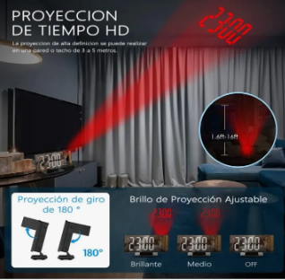 Proyeccion de tiempo HD, giro 180 grados y brillo ajustable