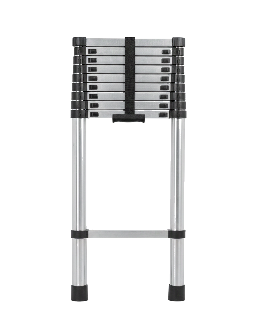 Escalera telescópica de aluminio plegada, 86 cm, con correa de seguridad